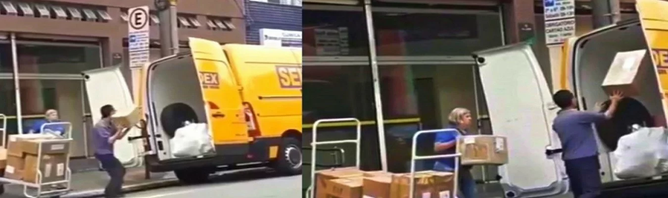 Vídeo mostra funcionário dos Correios de SP arremessando caixas de encomendas em furgão
