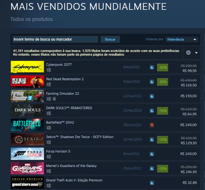 Cyberpunk 2077 atualmente ocupa o primeiro lugar dos jogos mais vendidos mundialmente no Steam